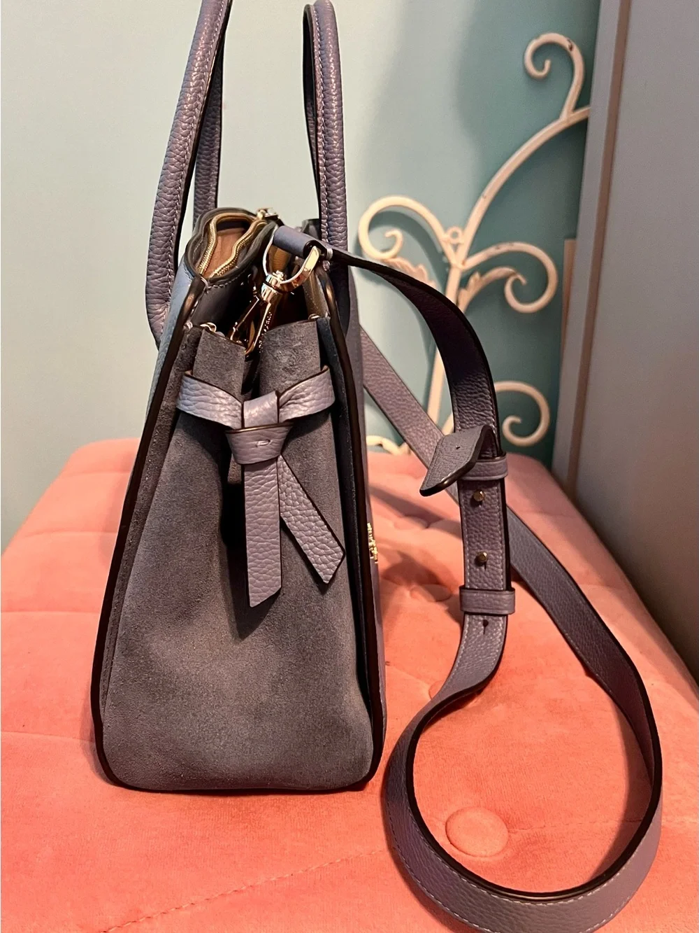 kate spade blue pebbled leather satchel with removable strap